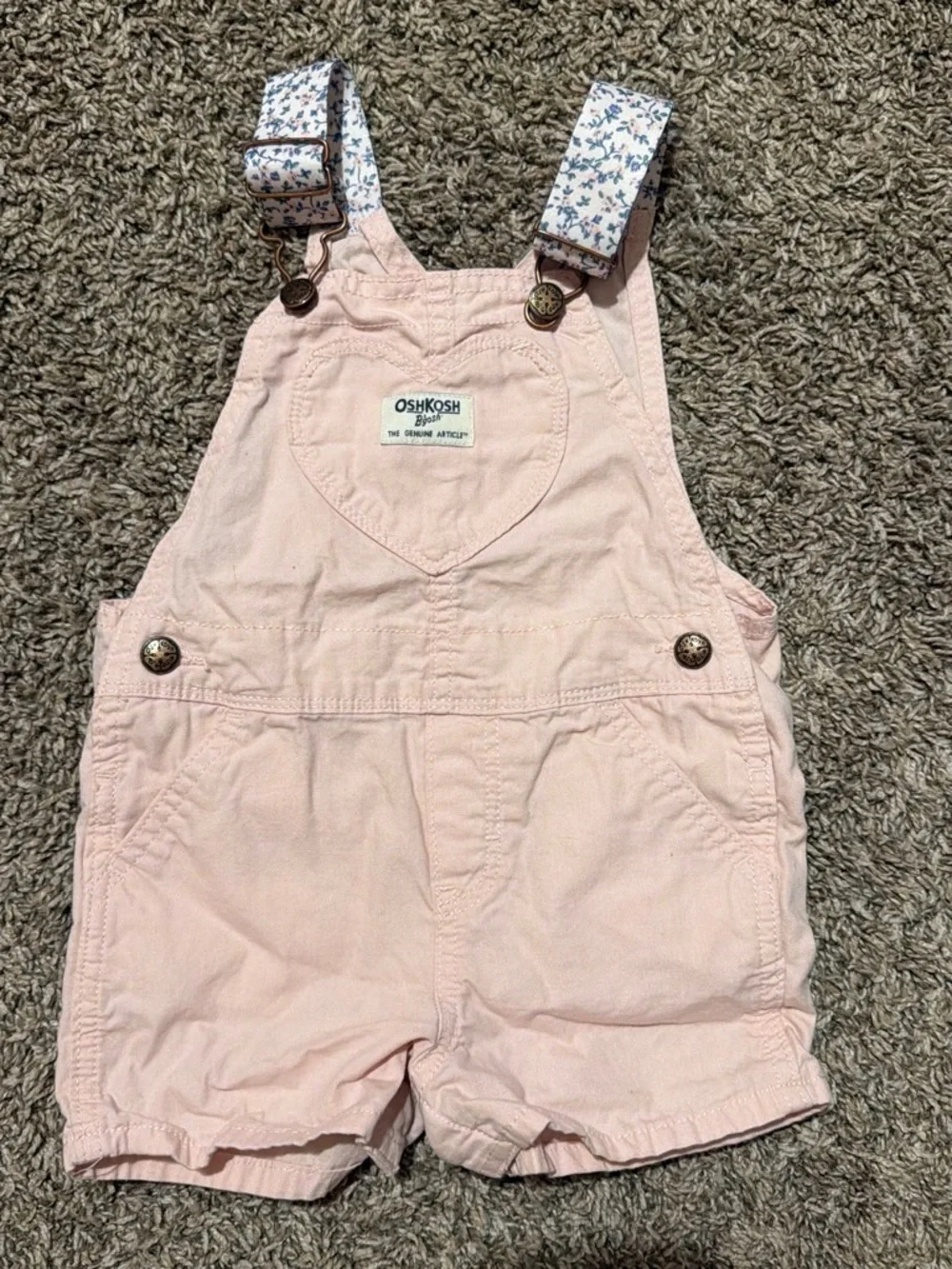 OshKosh B'gosh Light Pink Floral-Striped Strap One-Piece Shortall